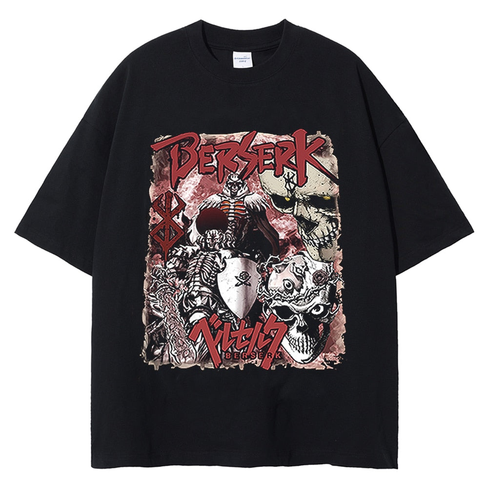 Berserk T-Shirt Men Washed T Shirt Japanese Anime Guts Graphic Tshirt Hip Hop Streetwear Summer Casual Cotton Short Sleeve Tees