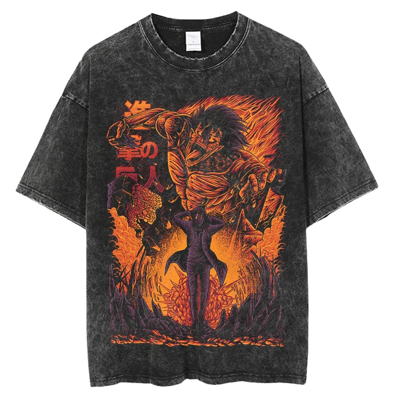 Anime Jujutsu Kaisen Graphic T Shirt Men Harajuku Hip Hop Vintage Washed Tshirts for Men Oversize 100% Cotton Streetwear T-shirt