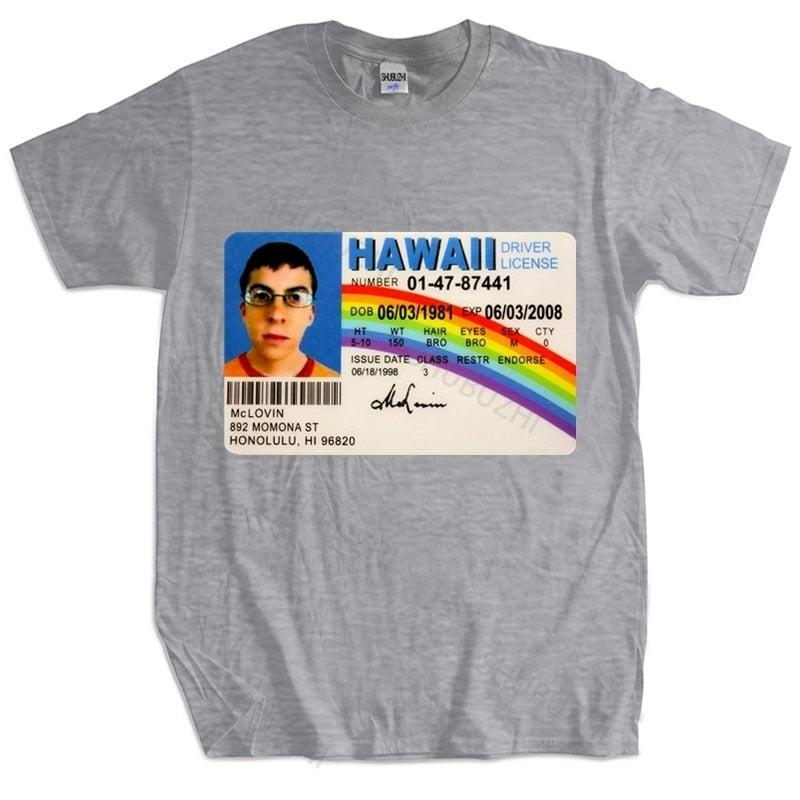 Homme t shirt summer men t-shirt Mclovin id card superbad geek Mens Cotton T-shirt unisex t-shirt teenagers cool tops