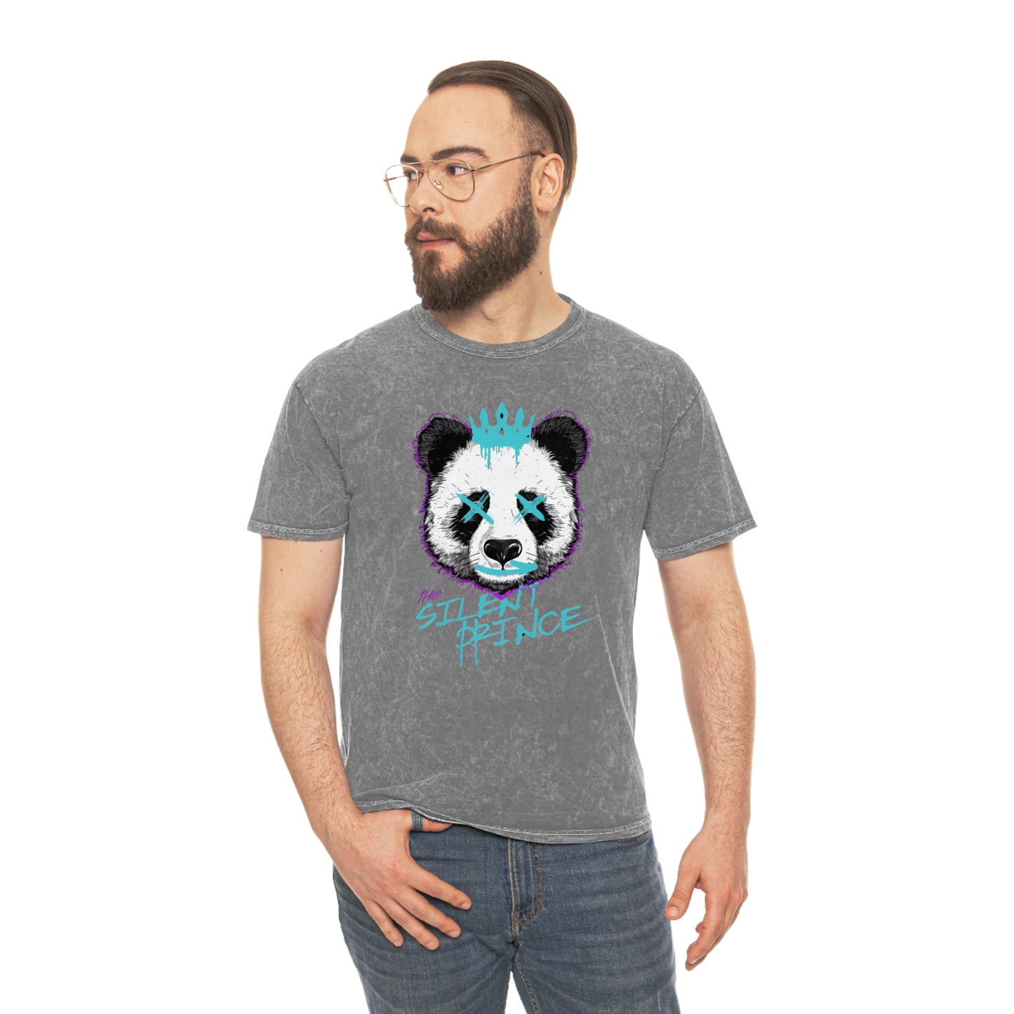 Silent Prince Panda Graohic T-Shirt Unisex Mineral Wash T-Shirt