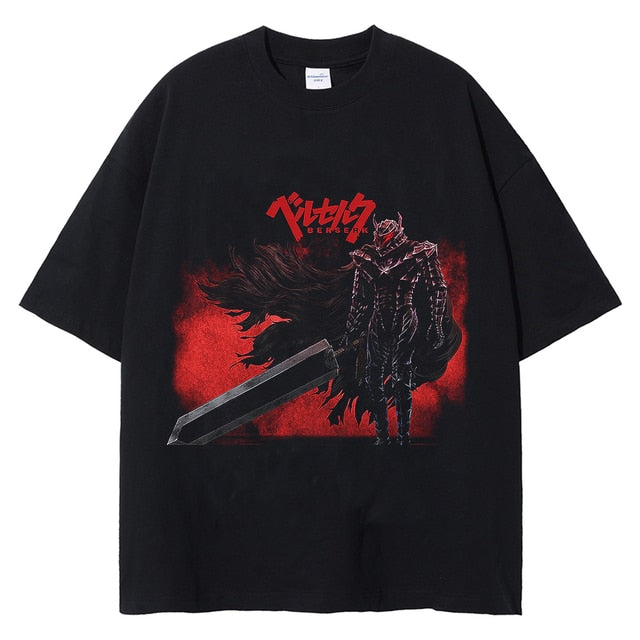 Berserk T-Shirt Men Washed T Shirt Japanese Anime Guts Graphic Tshirt Hip Hop Streetwear Summer Casual Cotton Short Sleeve Tees