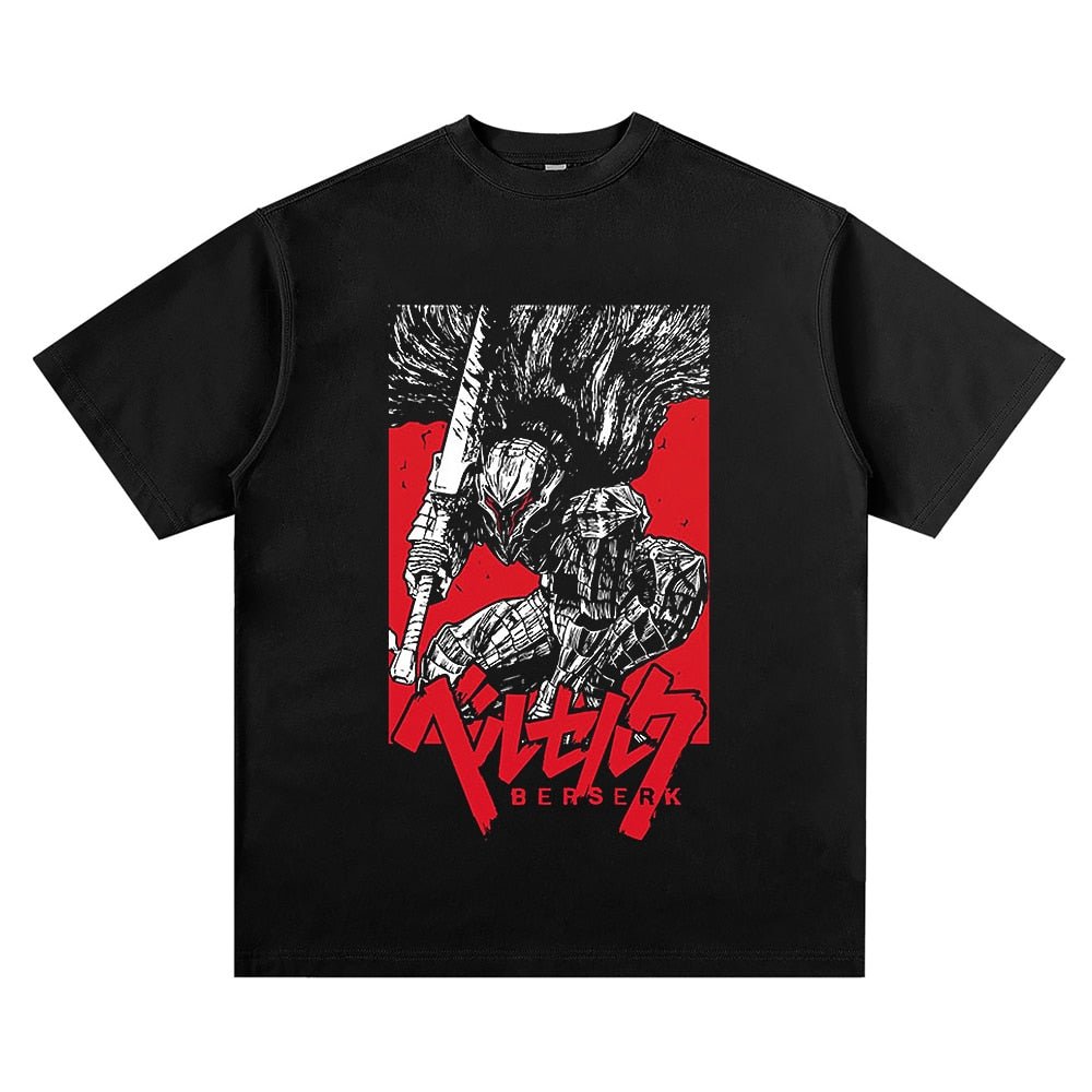 Berserk T-Shirt Men Washed T Shirt Japanese Anime Guts Graphic Tshirt Hip Hop Streetwear Summer Casual Cotton Short Sleeve Tees