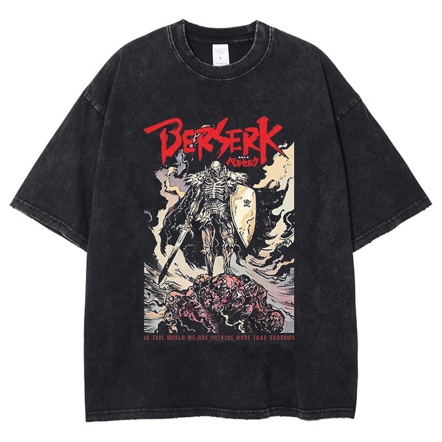 Berserk T-Shirt Men Washed T Shirt Japanese Anime Guts Graphic Tshirt Hip Hop Streetwear Summer Casual Cotton Short Sleeve Tees