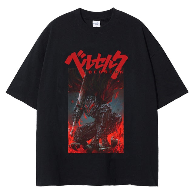 Berserk T-Shirt Men Washed T Shirt Japanese Anime Guts Graphic Tshirt Hip Hop Streetwear Summer Casual Cotton Short Sleeve Tees