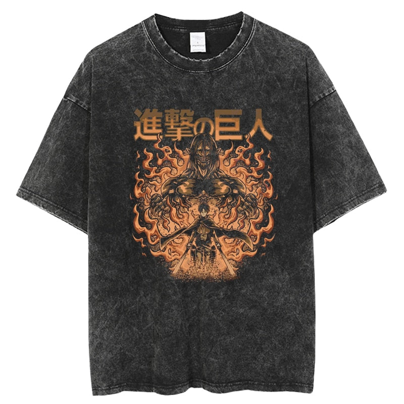 Anime Attack on Titan  Graphic Tee Shirt Vintage Washed Tshirts Graphic T-Shirt Harajuku Streetwear Unisex Cotton Top Tees