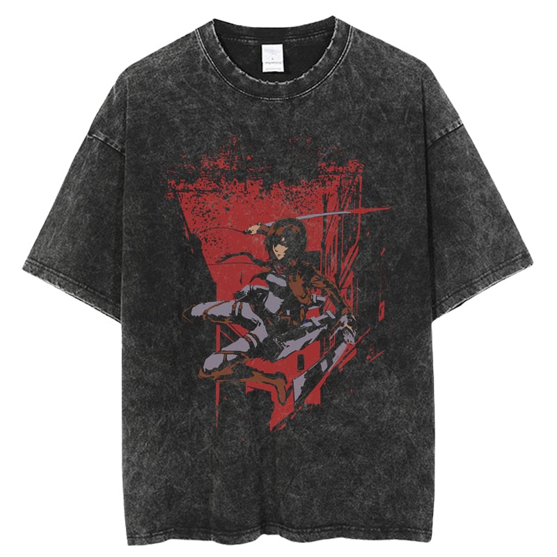 Anime Attack on Titan  Graphic Tee Shirt Vintage Washed Tshirts Graphic T-Shirt Harajuku Streetwear Unisex Cotton Top Tees