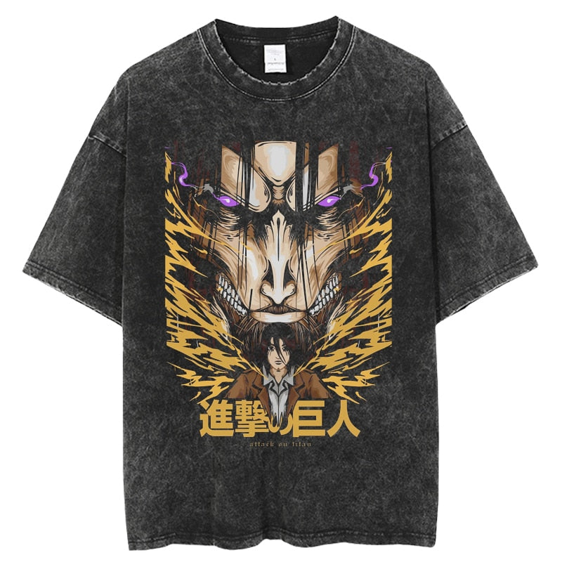 Anime Attack on Titan  Graphic Tee Shirt Vintage Washed Tshirts Graphic T-Shirt Harajuku Streetwear Unisex Cotton Top Tees