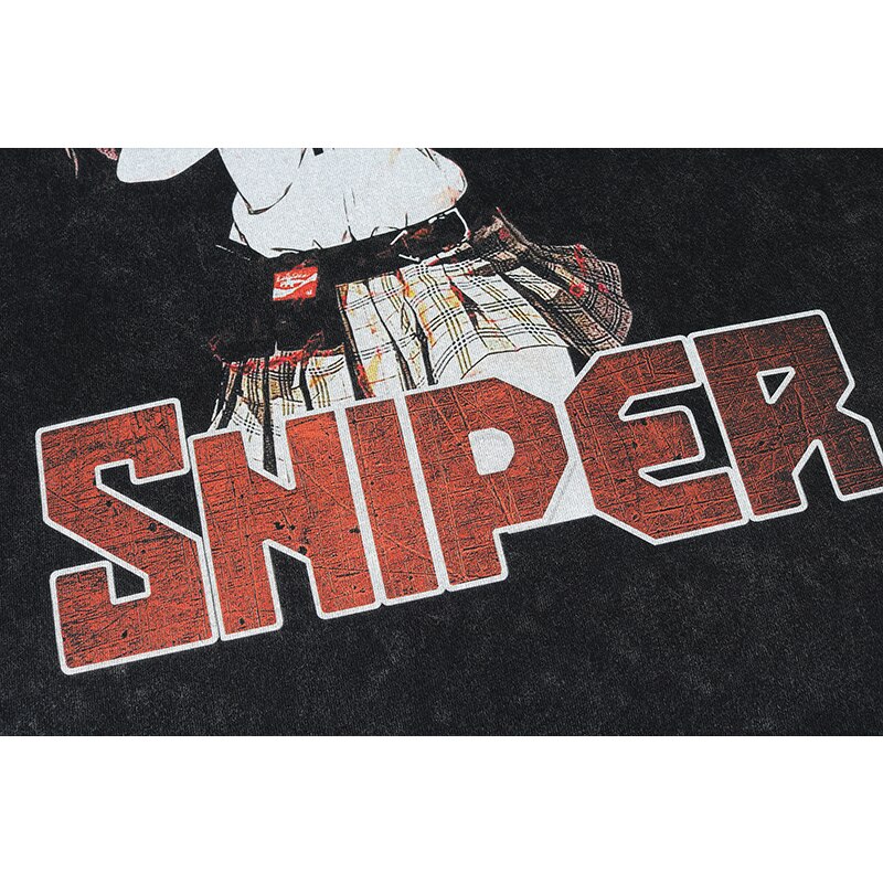 Anime Graphic T Shirt Men Vintage Washed Up